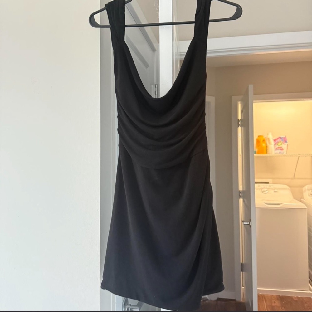 Tiger Mist Black Drape Neck Mini Dress